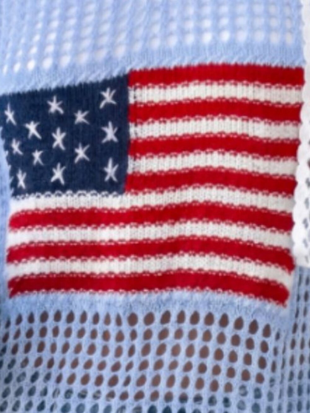 Hollow Out Crochet Knit American Flag Patched Knit Cover Up - Picture 5 of 6